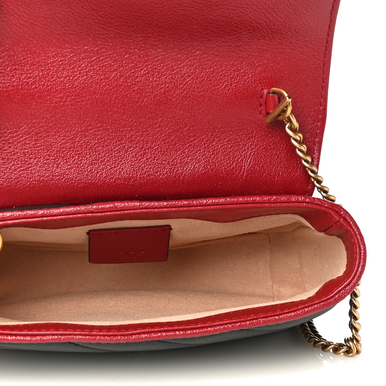 Gucci Vintage Effect Calfskin Matelasse Diagonal Super Mini Torchon GG Marmont Shoulder Bag Black Romantic Cherry 5 of 11