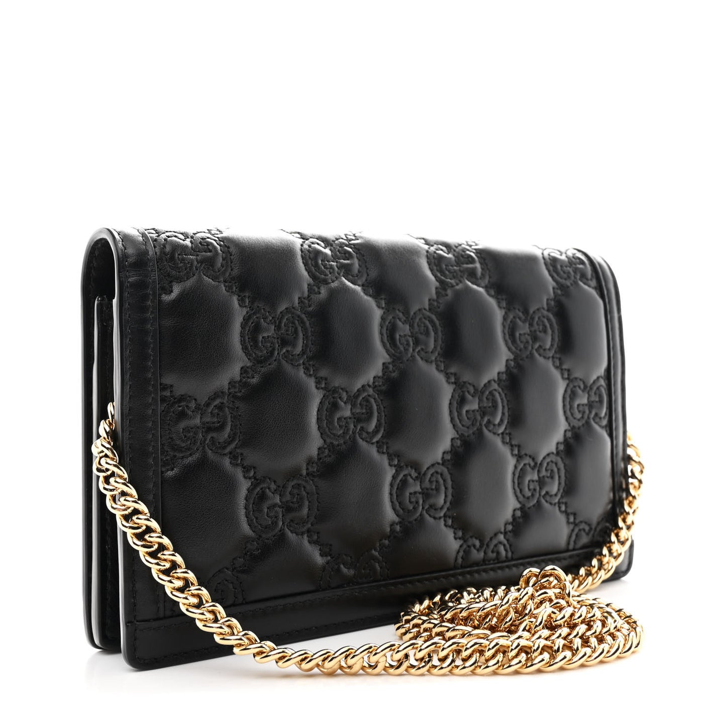 Calfskin GG Matelasse Chain Wallet Black