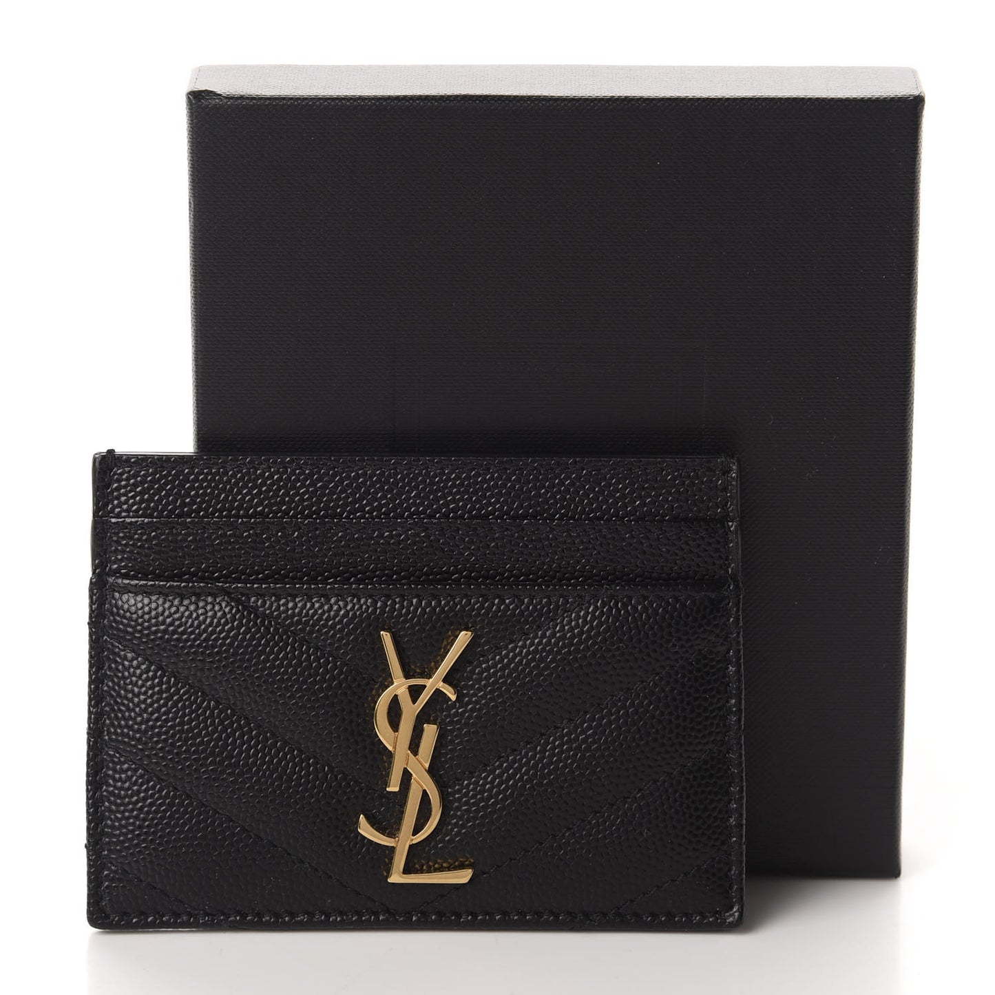 Grain De Poudre Matelasse Chevron Monogram Credit Card Case Black