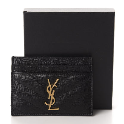 Saint Laurent Grain De Poudre Matelasse Chevron Monogram Credit Card Case Black 8 of 8