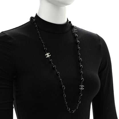 Chanel Bead CC Long Necklace Silver Black 2 of 5