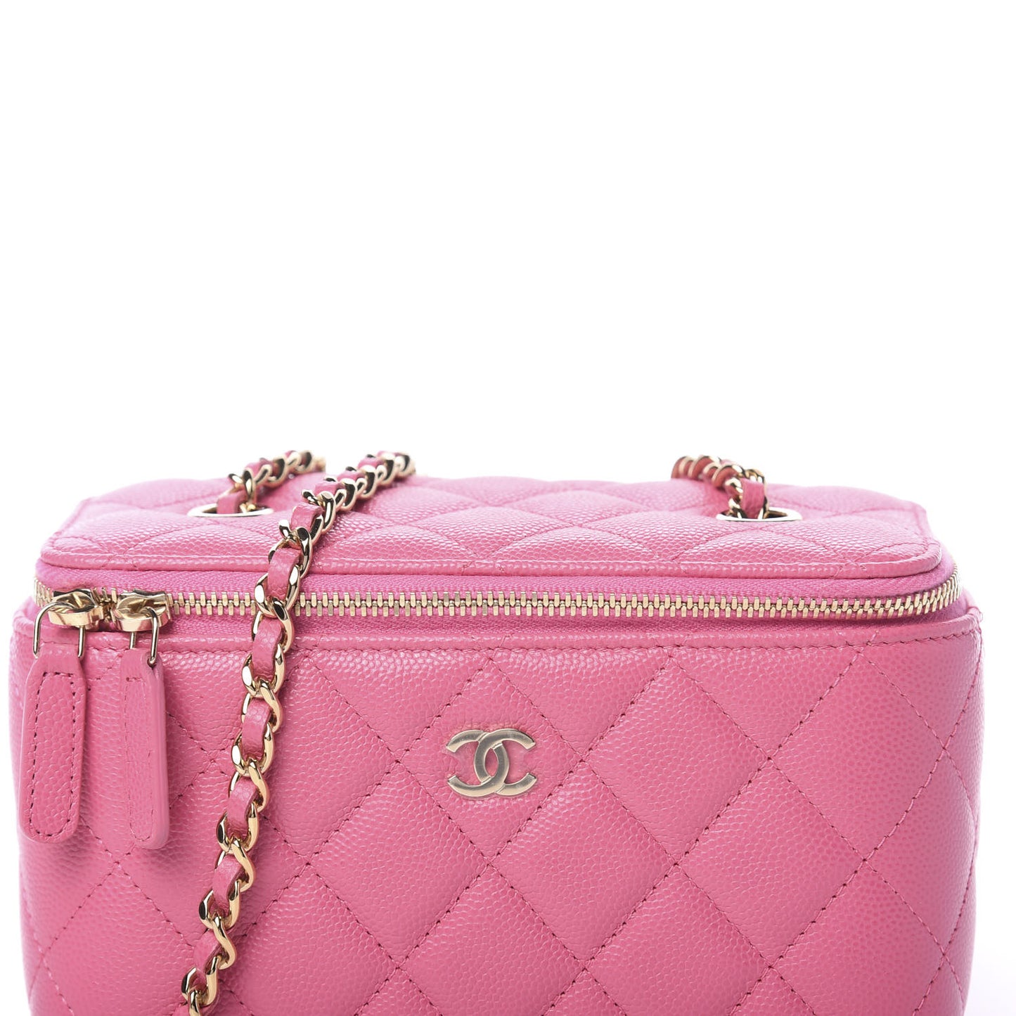 Caviar Quilted Small Vanity Case With Chain Pink