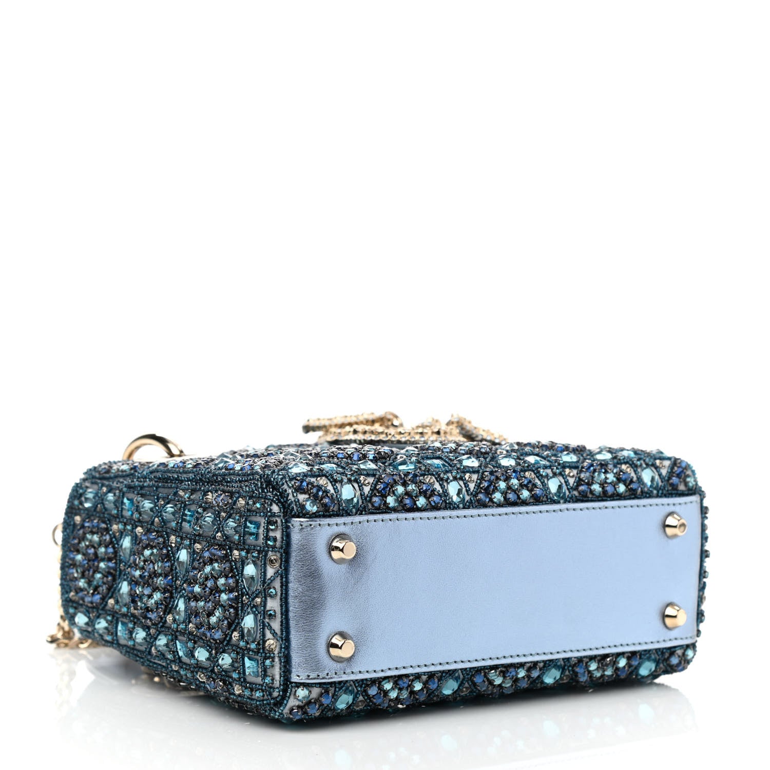 Christian Dior Metallic Calfskin Satin Celestial Bead Embroidery Cannage Mini Lady Dior Blue 4 of 9