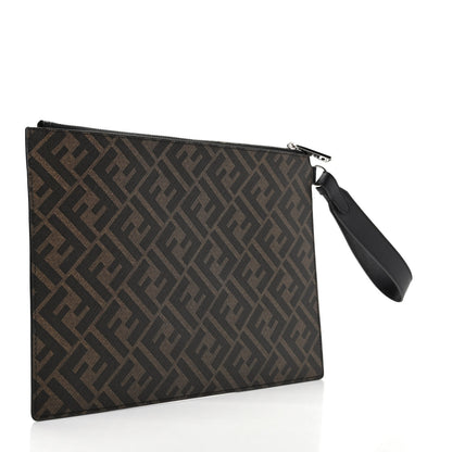 Fendi Glazed Fabric Vitello Liberty FF 1974 Diagonal Large Flat Pouch Tobacco Rosso Black 3 of 8
