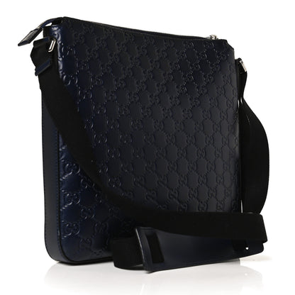 Gucci Guccissima Signature Medium Flat Messenger Bag Blue 3 of 10
