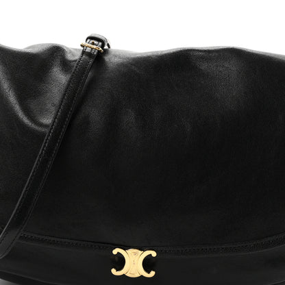 Celine Shiny Lambskin Soft Triomphe Half Moon Bag Black 7 of 9