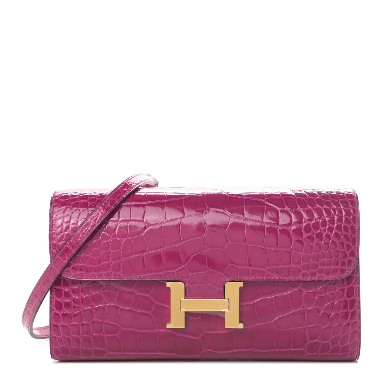 Shiny Alligator Constance Long Wallet To Go Rose Pourpre