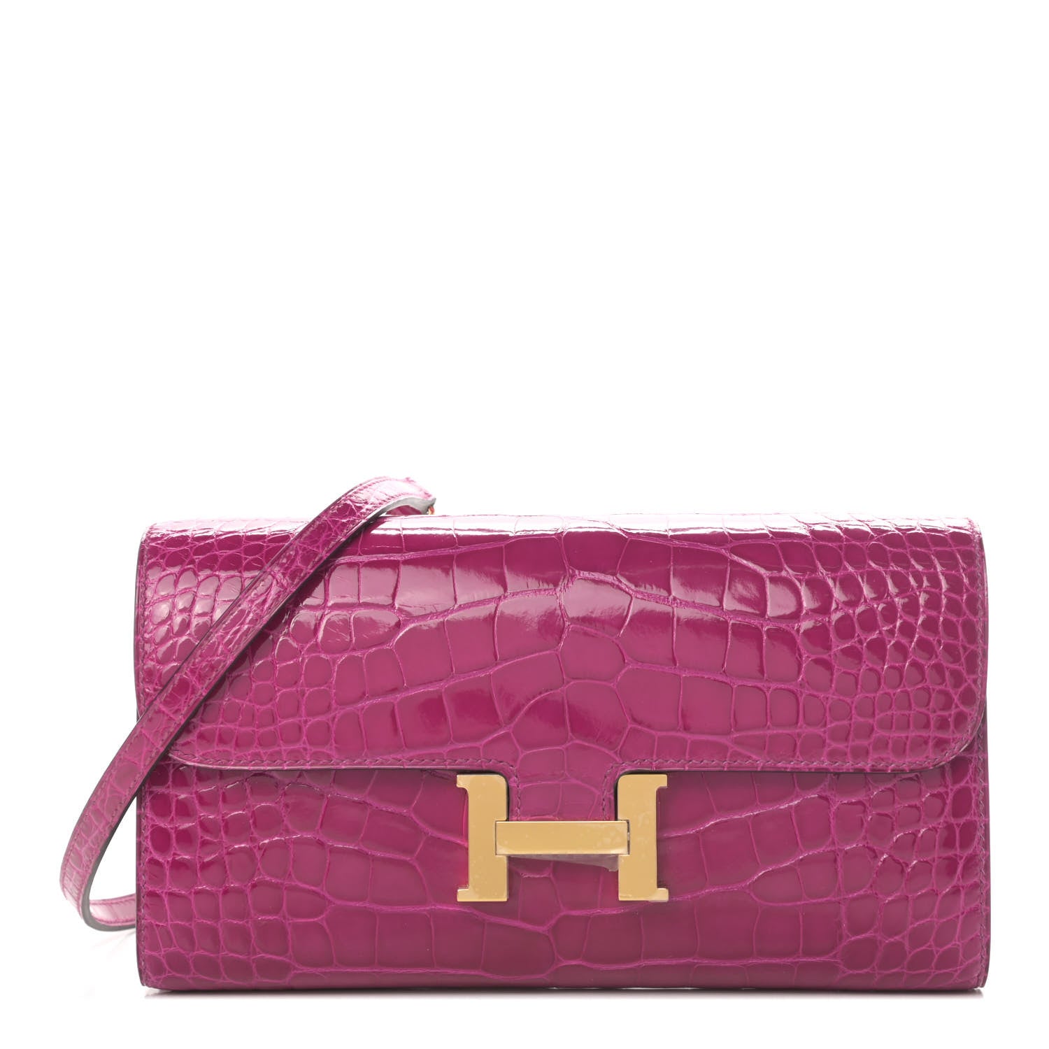Hermes Shiny Alligator Constance Long Wallet To Go Rose Pourpre 1 of 4
