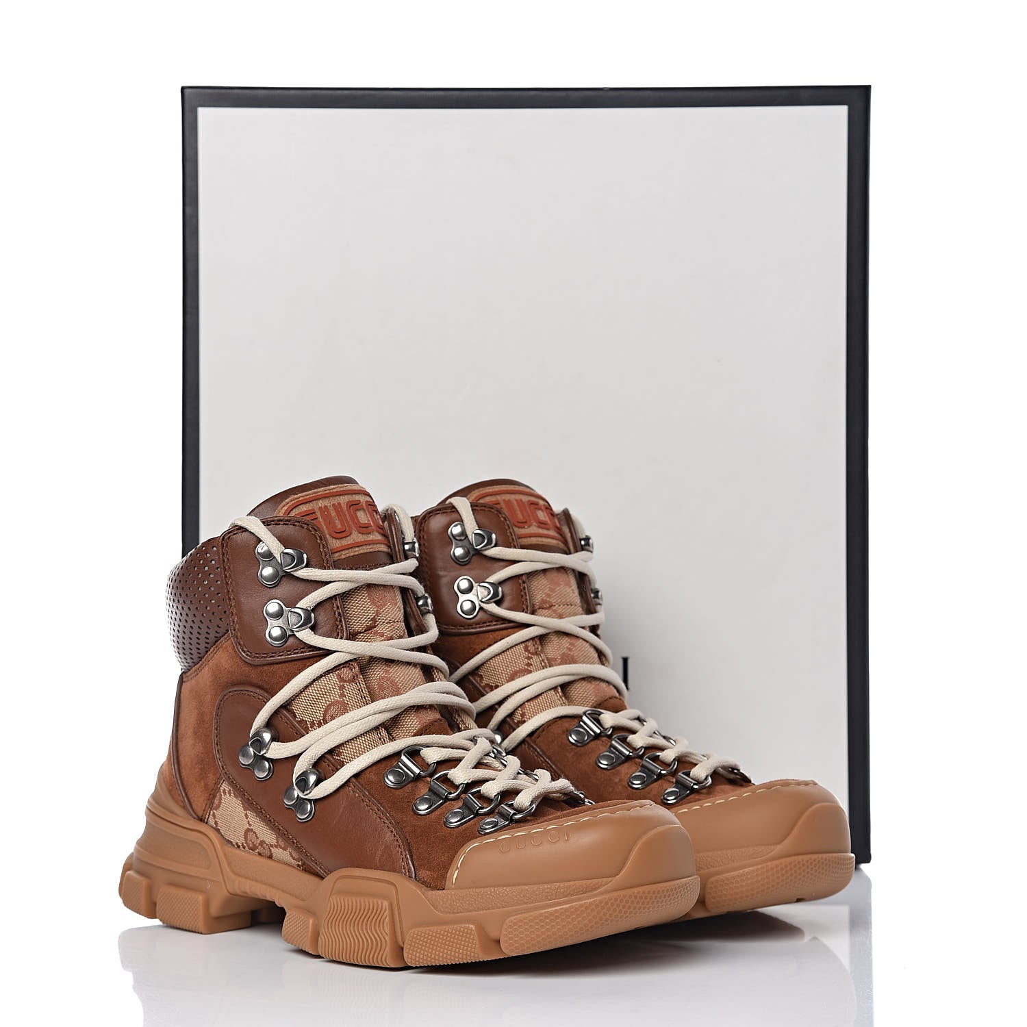 Gucci X SEGA Suede Calfskin GG Monogram Womens Flashtrek High-Top Sneakers 36 New Cuir Beige Ruggine 9 of 9