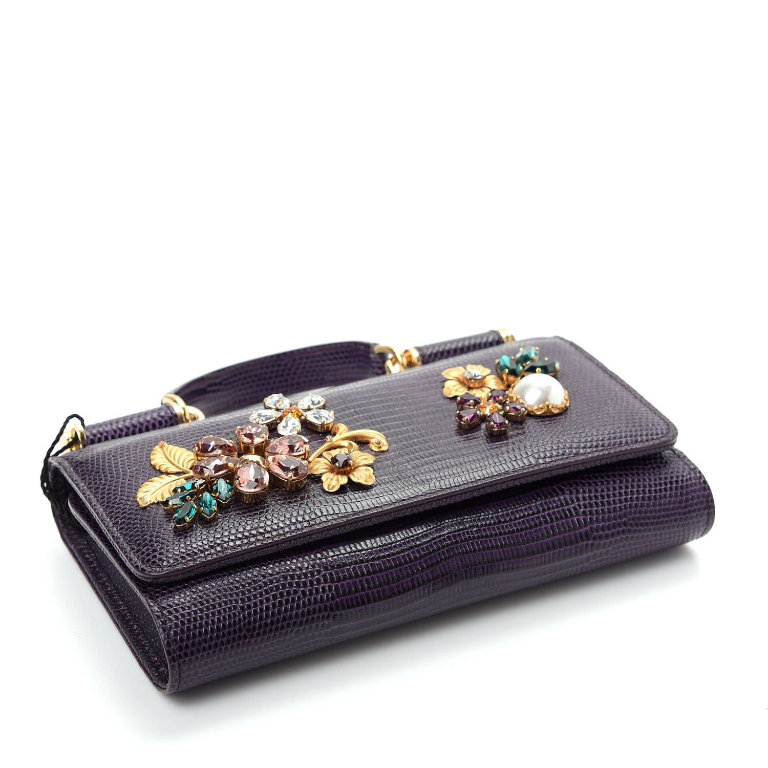 Dolce & Gabbana Iguana Calfskin Crystal Embellished Mini Von Bag Purple 4 of 7