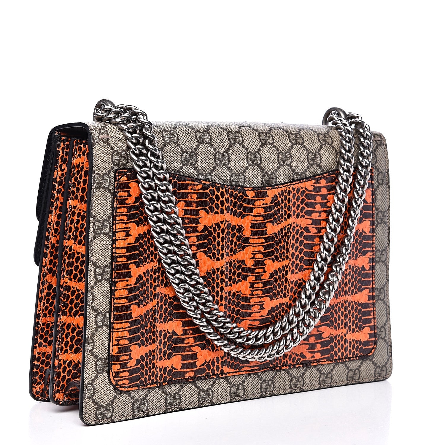 Gucci GG Supreme Monogram Snakeskin Elton Embroidered Medium Dionysus Shoulder Bag Beige Orange 2 of 12
