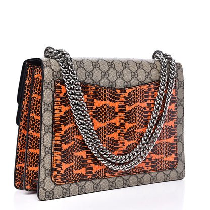 Gucci GG Supreme Monogram Snakeskin Elton Embroidered Medium Dionysus Shoulder Bag Beige Orange 2 of 12