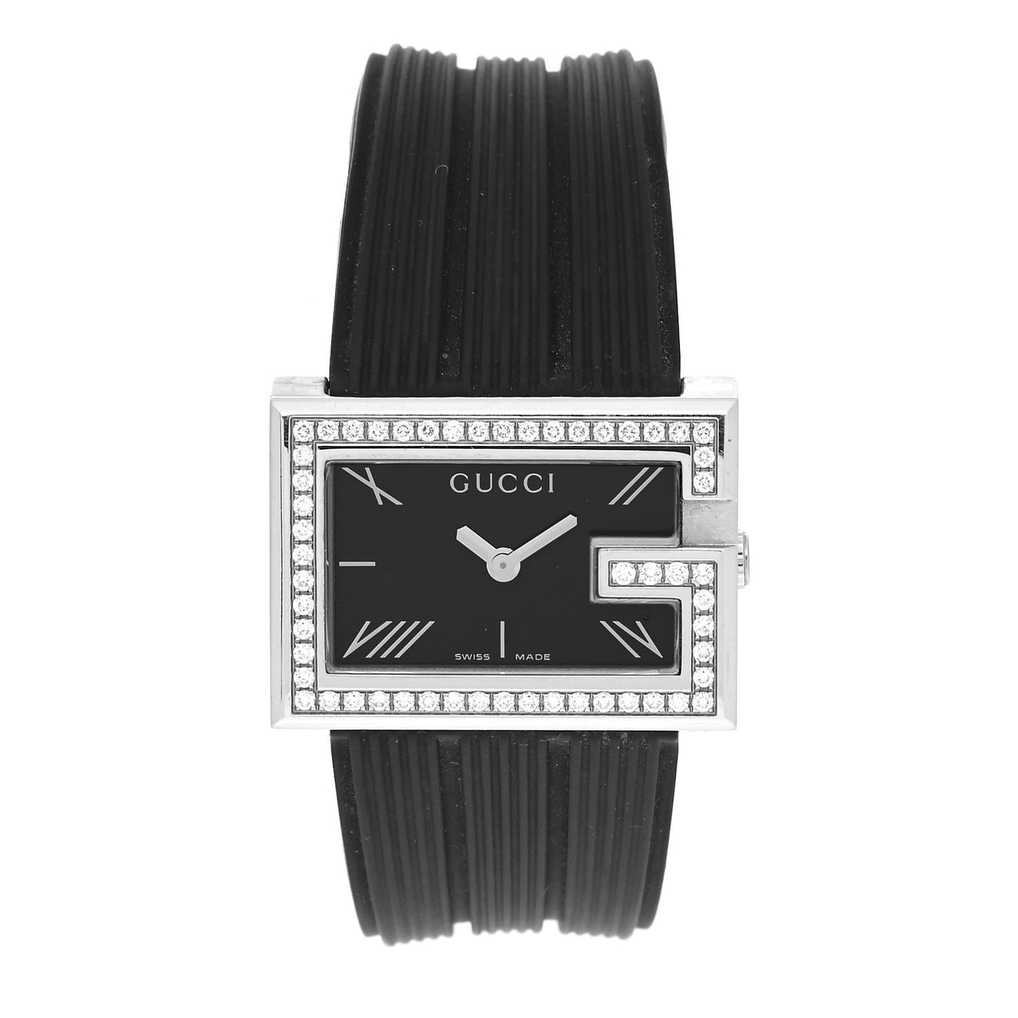 Stainless Steel Rubber Diamond Bezel 31mm 100L Quartz Watch Black
