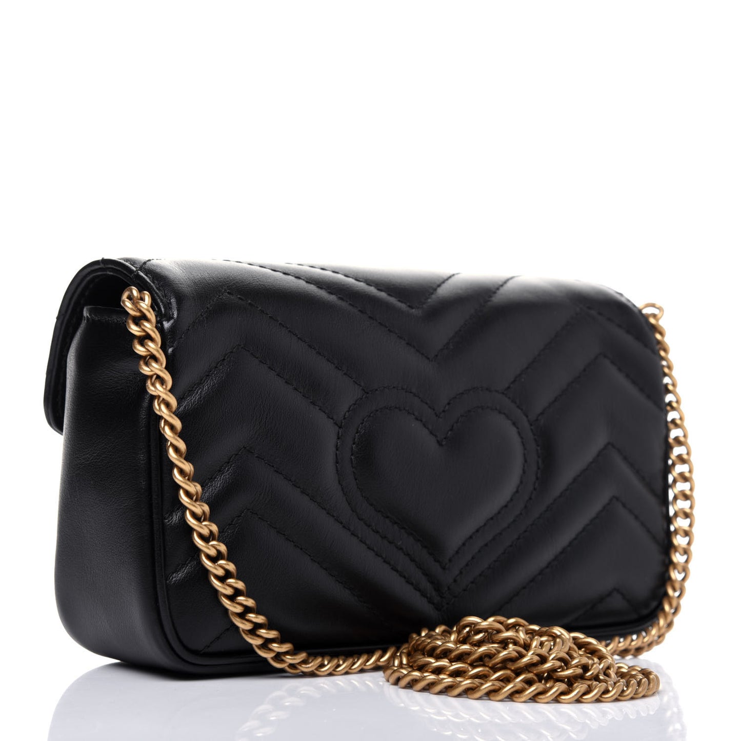 Calfskin Matelasse Super Mini GG Marmont Shoulder Bag Black