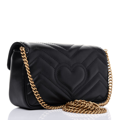 Gucci Calfskin Matelasse Super Mini GG Marmont Shoulder Bag Black 3 of 11