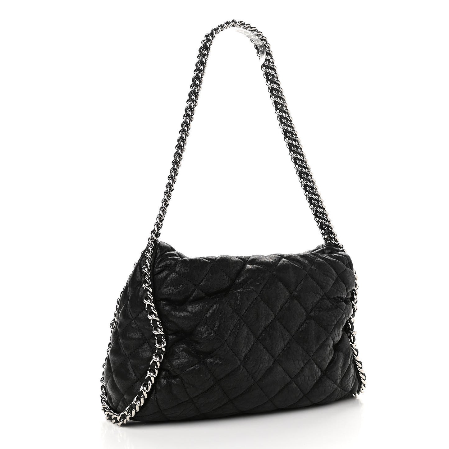 Washed Lambskin Chain Around Hobo Black