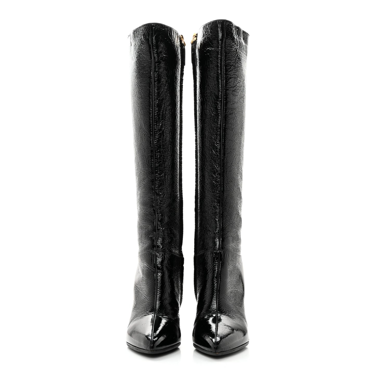 Crinkled Patent Knee Boots 35 Black