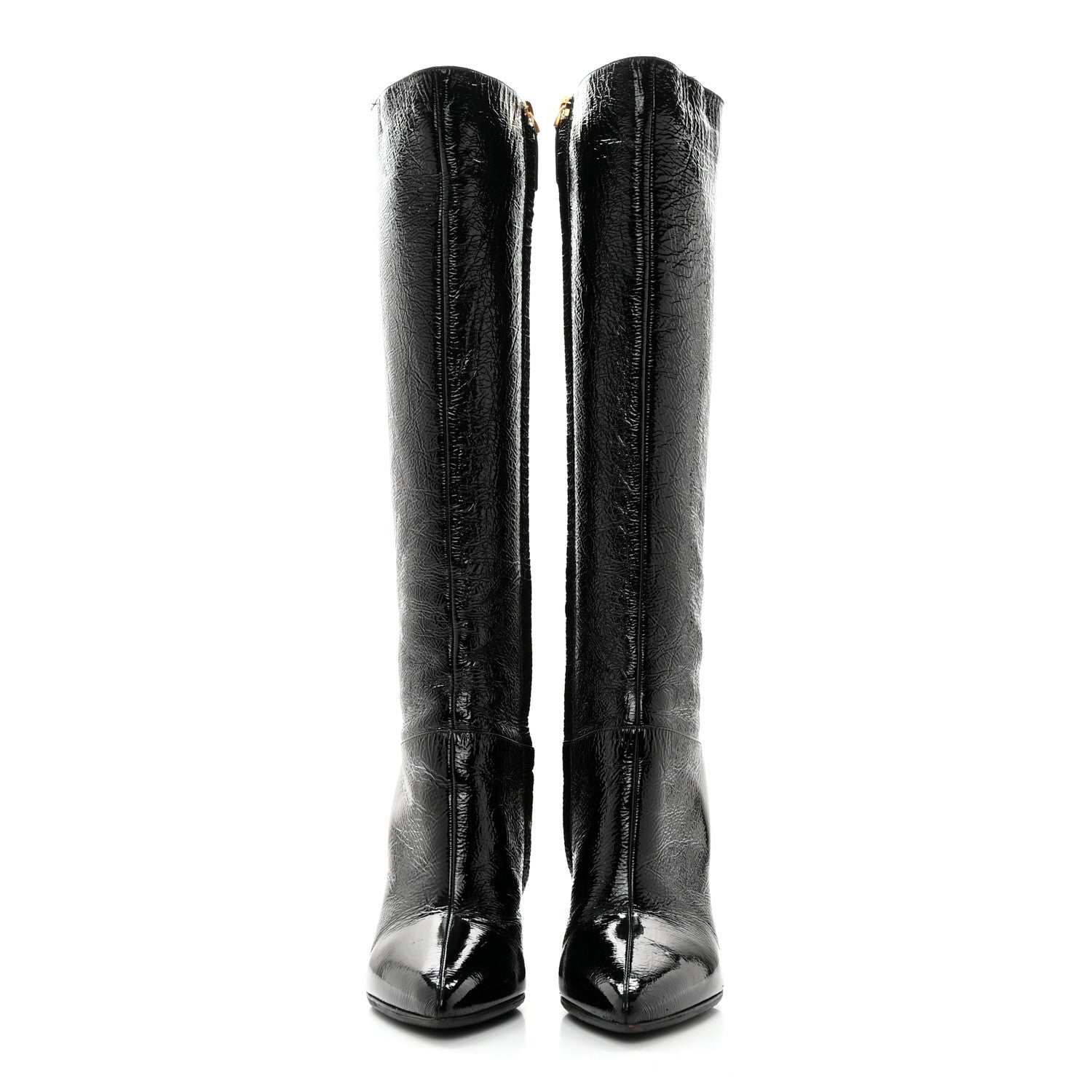 Valentino Garavani Crinkled Patent Knee Boots 35 Black 2 of 17