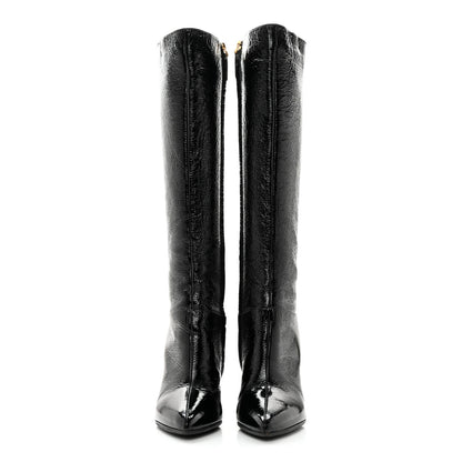 Valentino Garavani Crinkled Patent Knee Boots 35 Black 2 of 17