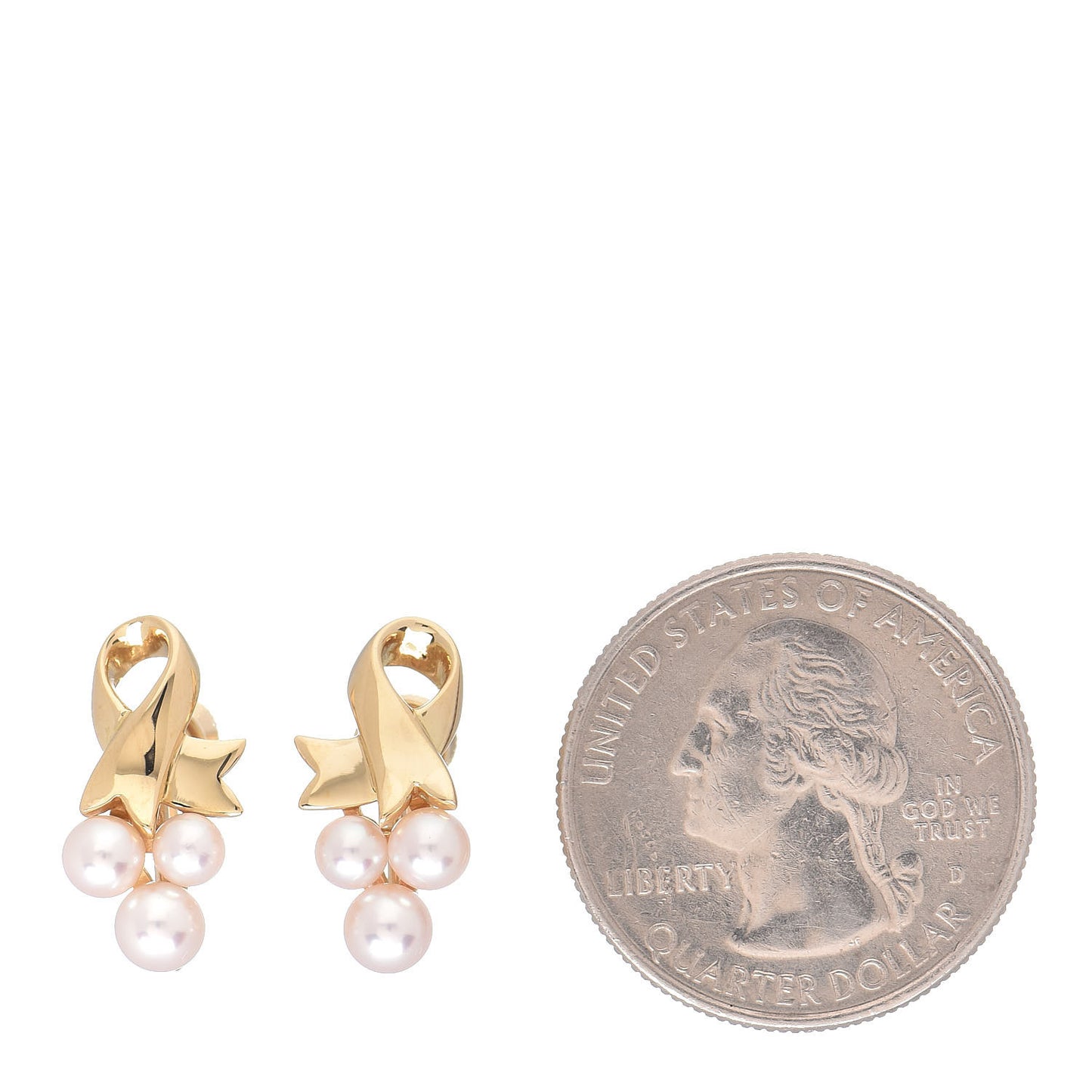 18K Yellow Gold Akoya Pearl 3.5-4.5mm Ribbon Screw Back Earrings