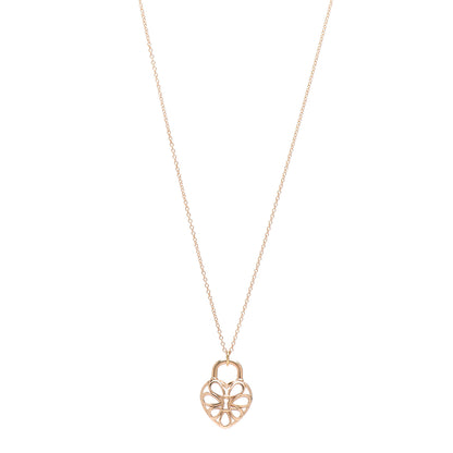 Tiffany 18K Rose Gold Filigree Heart Lock Pendant Necklace 1 of 4