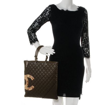 Chanel Calfskin Python Quilted Cambon Flat Tote Khaki 2 of 7