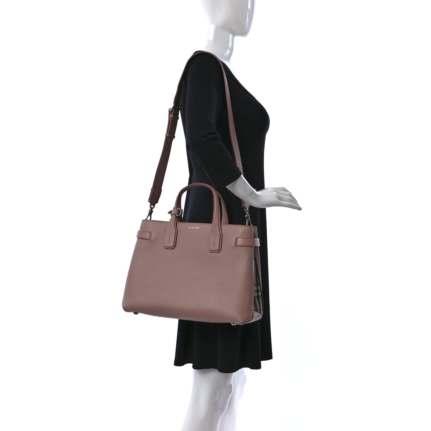 Grainy Calfskin House Check Medium Banner Tote Ash Rose