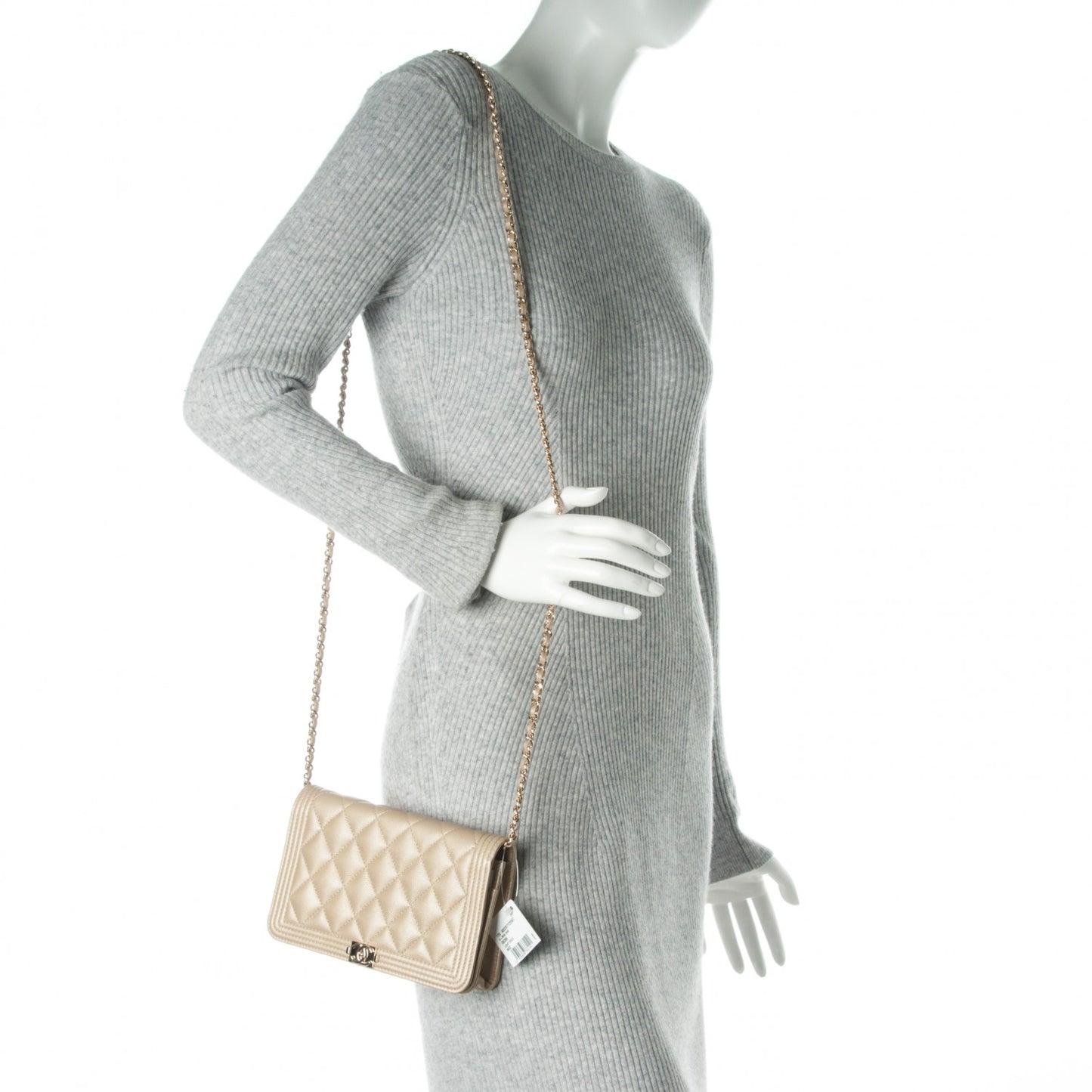 Caviar Quilted Boy Wallet On Chain WOC Light Gold