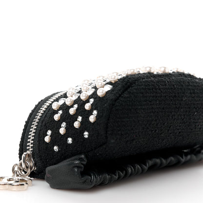 Chanel Tweed Pearl Lambskin Quilted Arm Coin Purse Black 9 of 11