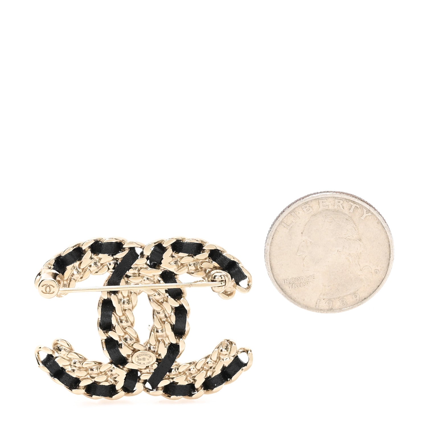 Chanel Lambskin Crystal Vintage Allure CC Chain Brooch Black Gold 2 of 4