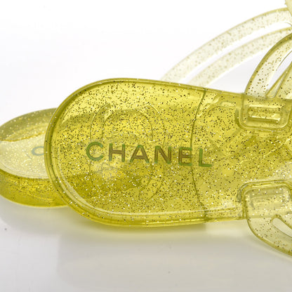 Chanel Jelly Camellia Glitter Thong Sandals 39 Yellow 7 of 9
