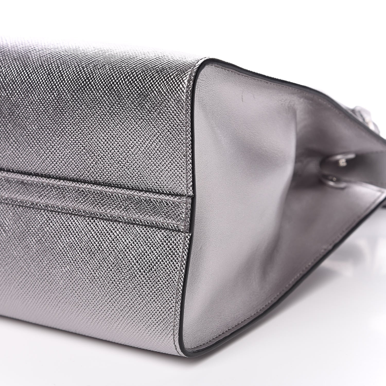 Prada Saffiano Cuir Calfskin Medium Monochrome Top Handle Tote Cromo 7 of 11