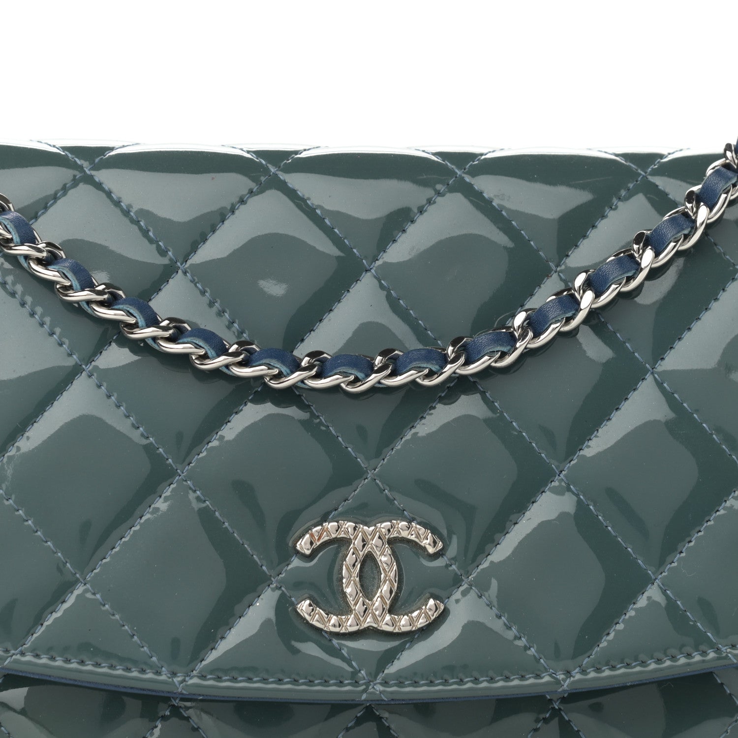 Chanel Patent Quilted Brilliant Wallet On Chain WOC Blue 8 of 12