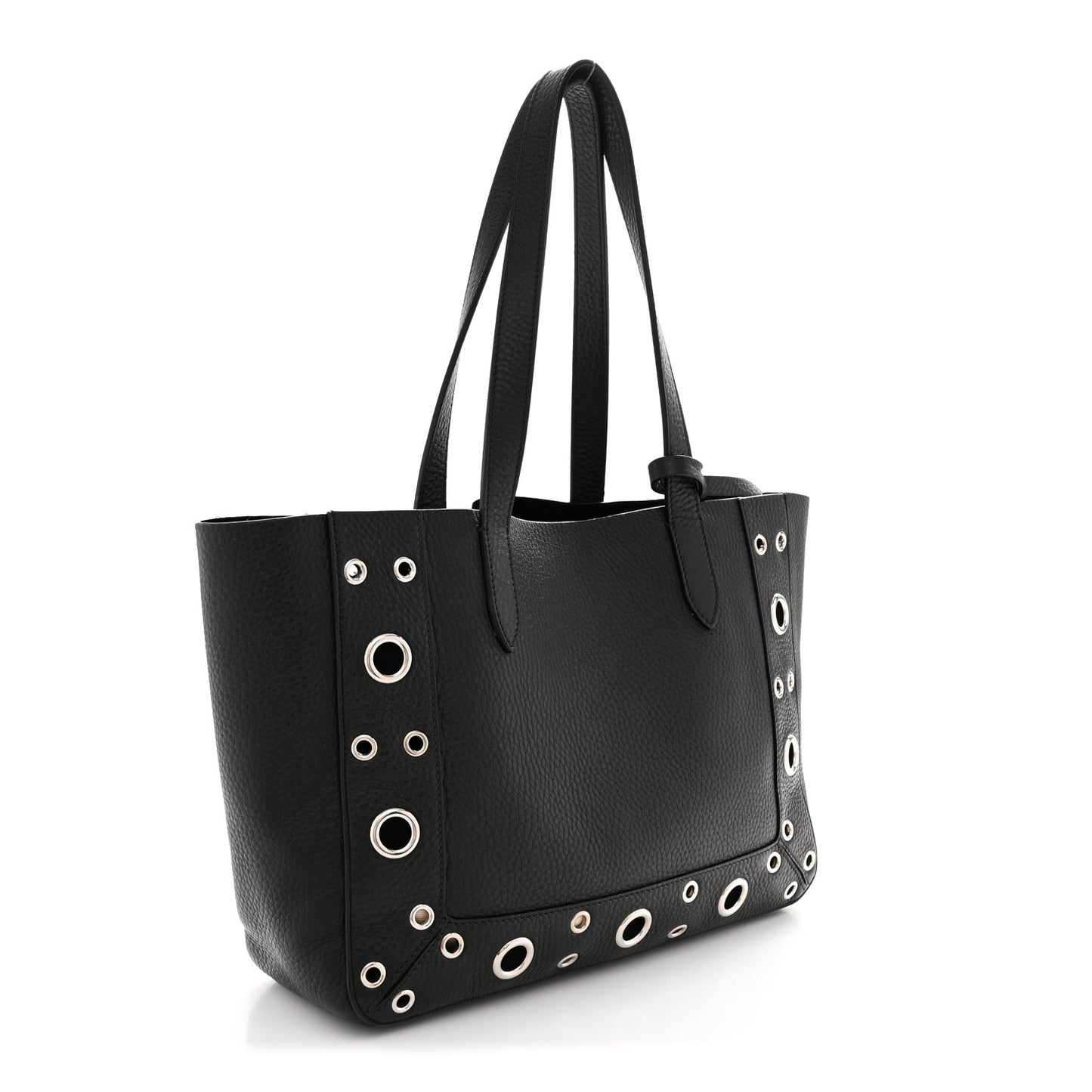 Grainy Calfskin Studded Small Nellcote Shopping Tote Black