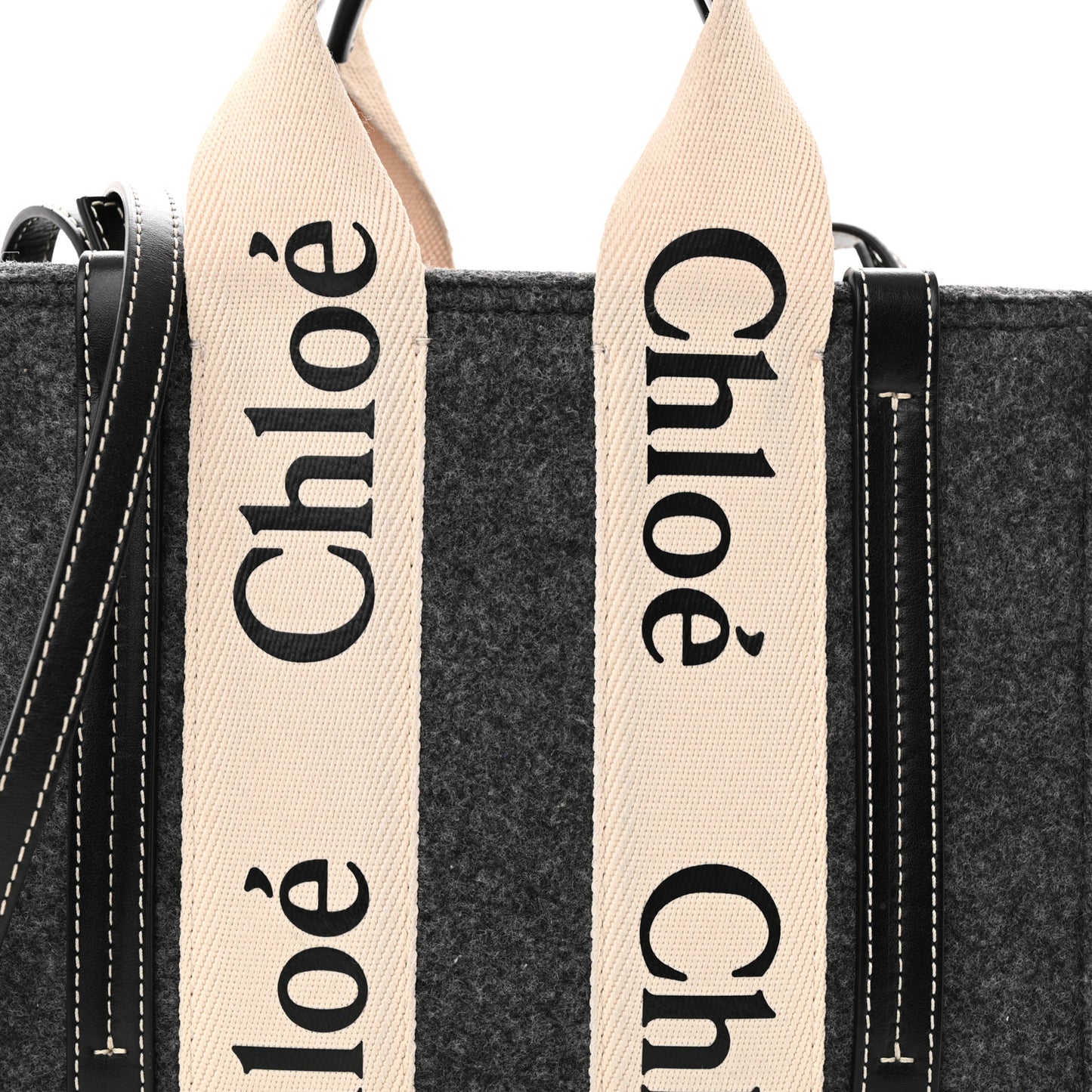 Felt Calfskin Small Woody Ribbon Tote With Strap Cashmere Grey