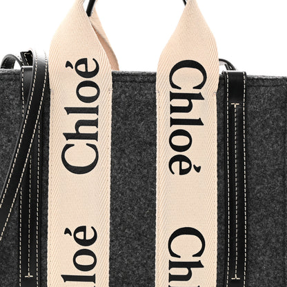 Chloe Felt Calfskin Small Woody Ribbon Tote With Strap Cashmere Grey 7 of 10
