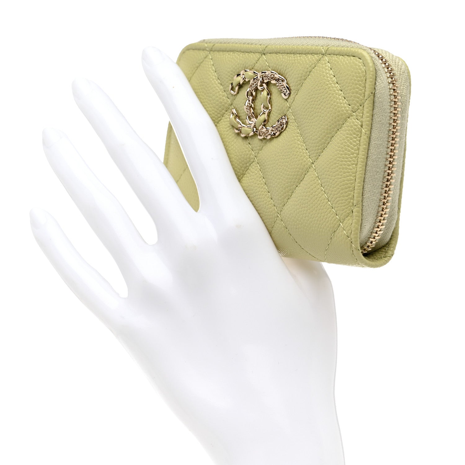 Chanel Caviar Quilted French New Wave Zip Coin Purse Light Green 2 of 9