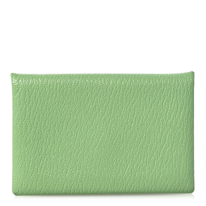 Hermes Chevre Mysore Verso Calvi Card Case Vert Criquet Caramel 1 of 12