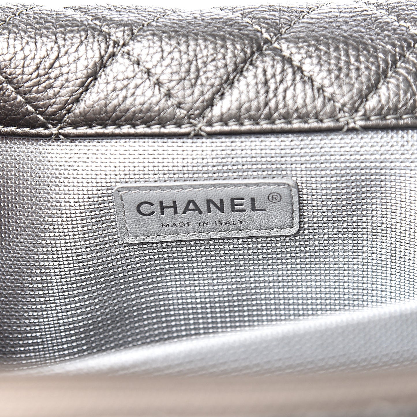 Metallic Calfskin Quilted XXL Travel Flap Bag Dark Silver