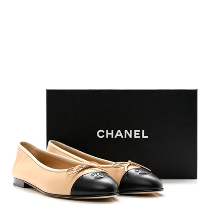 Chanel Lambskin Cap Toe CC Ballerina Flats 41 Dark Beige Black 9 of 9