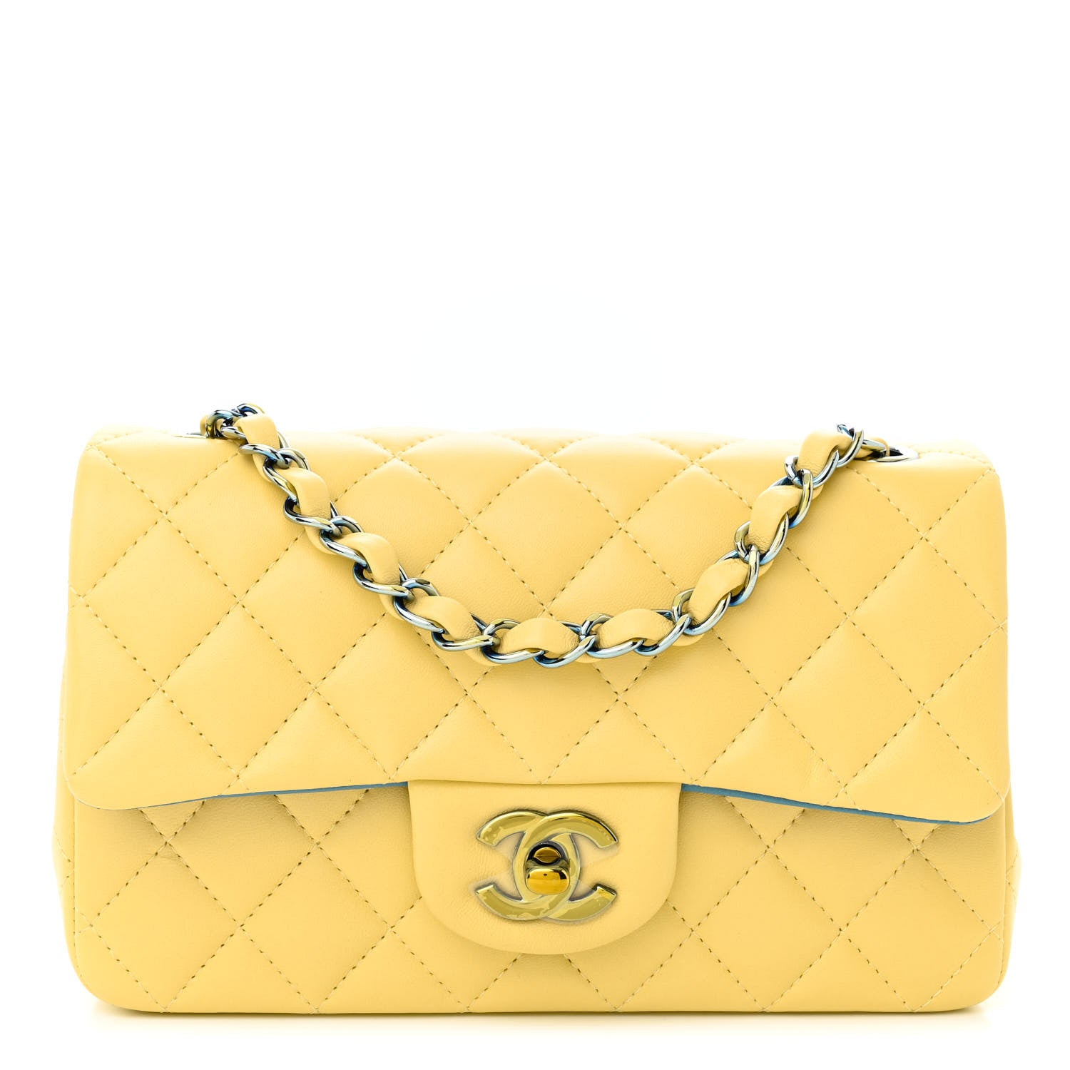 Chanel Lambskin Quilted Mini Rectangular Flap Yellow Blue 1 of 10