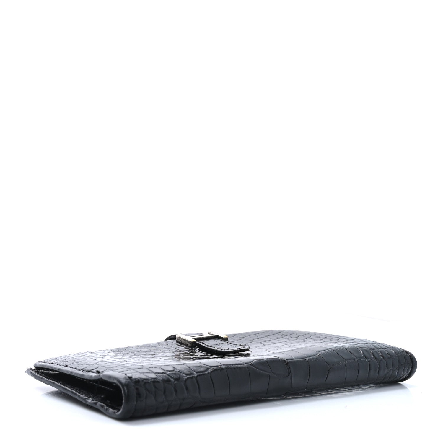 Hermes Shiny Alligator Bearn Gusset Wallet Black 4 of 11