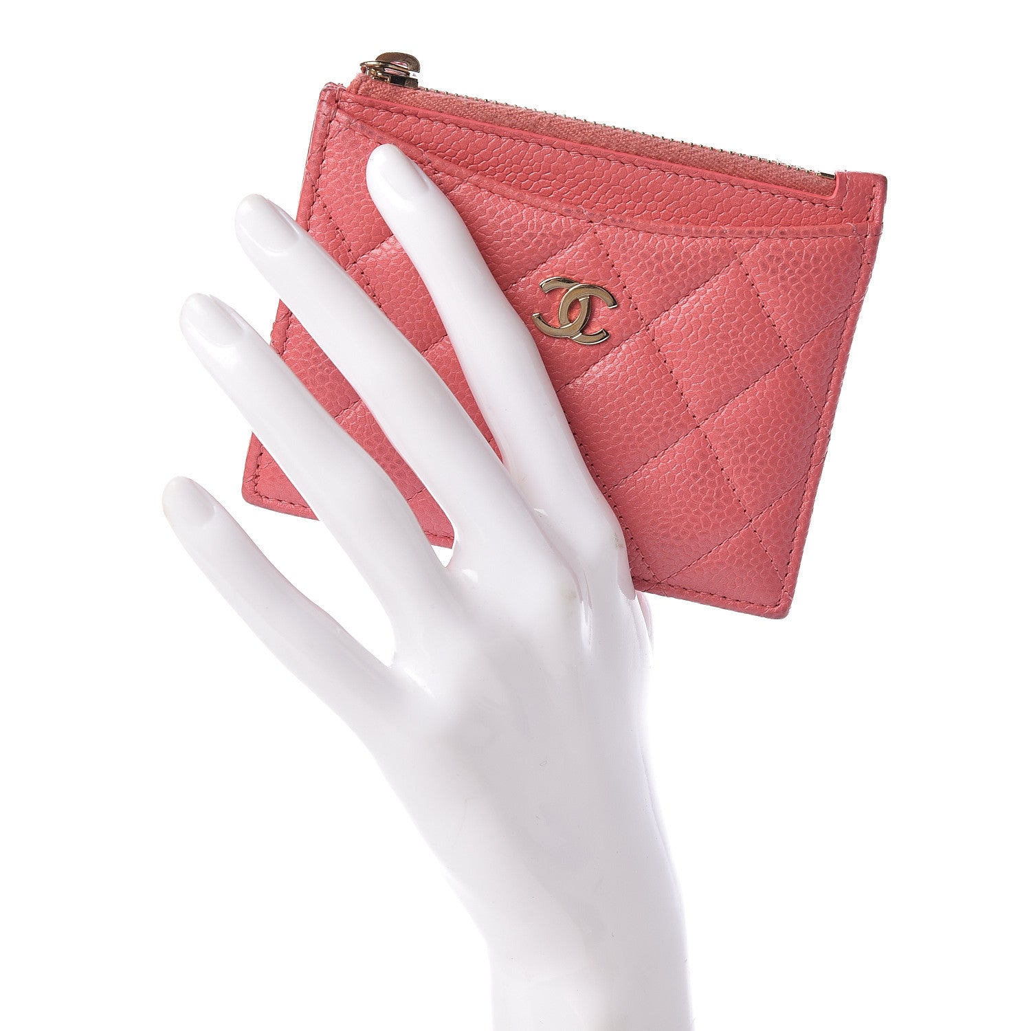 Chanel Caviar Quilted CC Zip Card Holder Pink 2 of 9