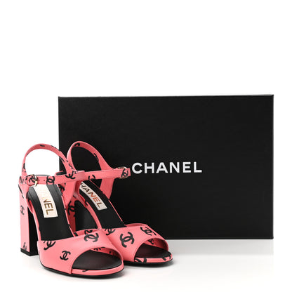Chanel Printed Lambskin Coco Beach Sandals 37 Pink Black 9 of 9