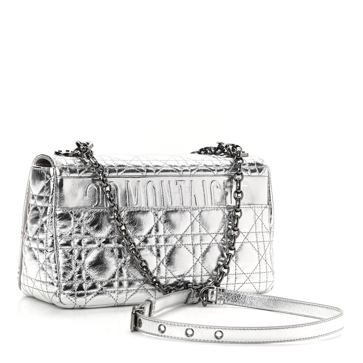 Metallic Calfskin Cannage Medium Caro Bag Argent