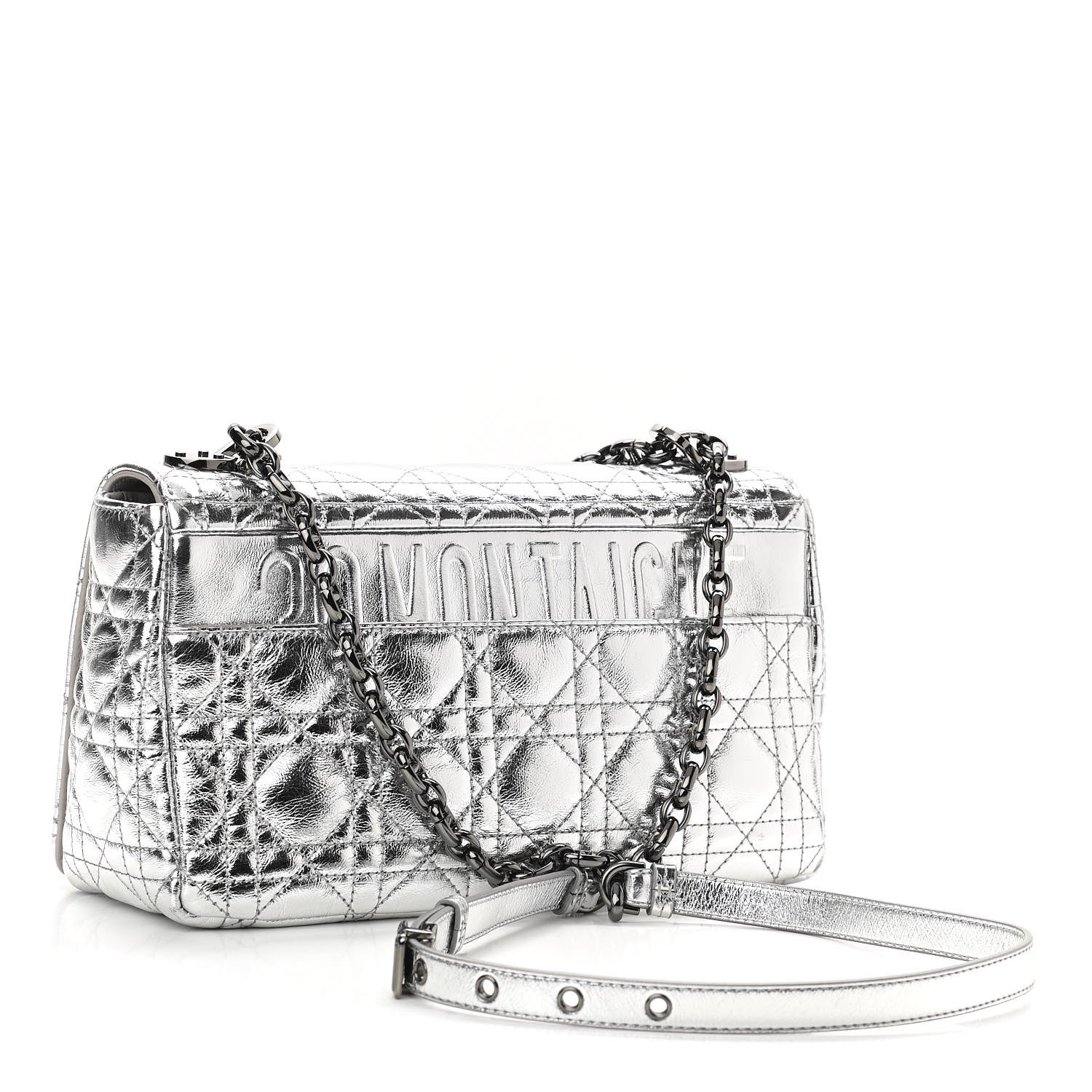 Christian Dior Metallic Calfskin Cannage Medium Caro Bag Argent 2 of 10