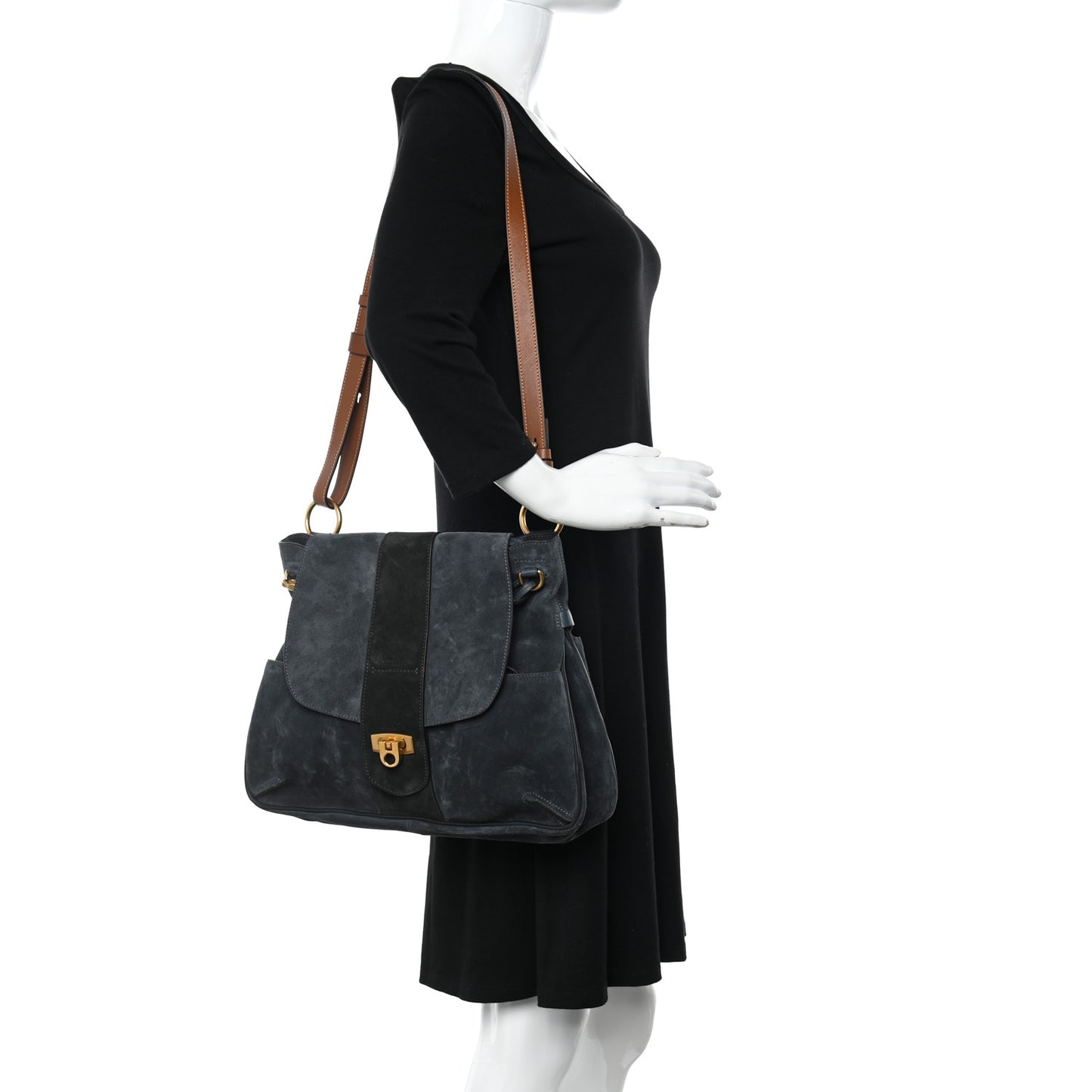 Suede Medium Lexa Shoulder Bag Silver Blue