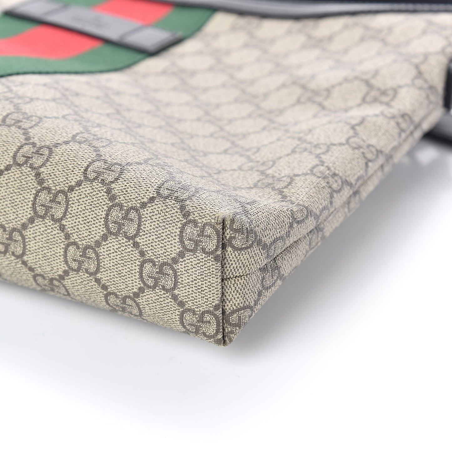 GG Supreme Monogram Calfskin Web Medium Flat Messenger Bag Beige Ebony Black