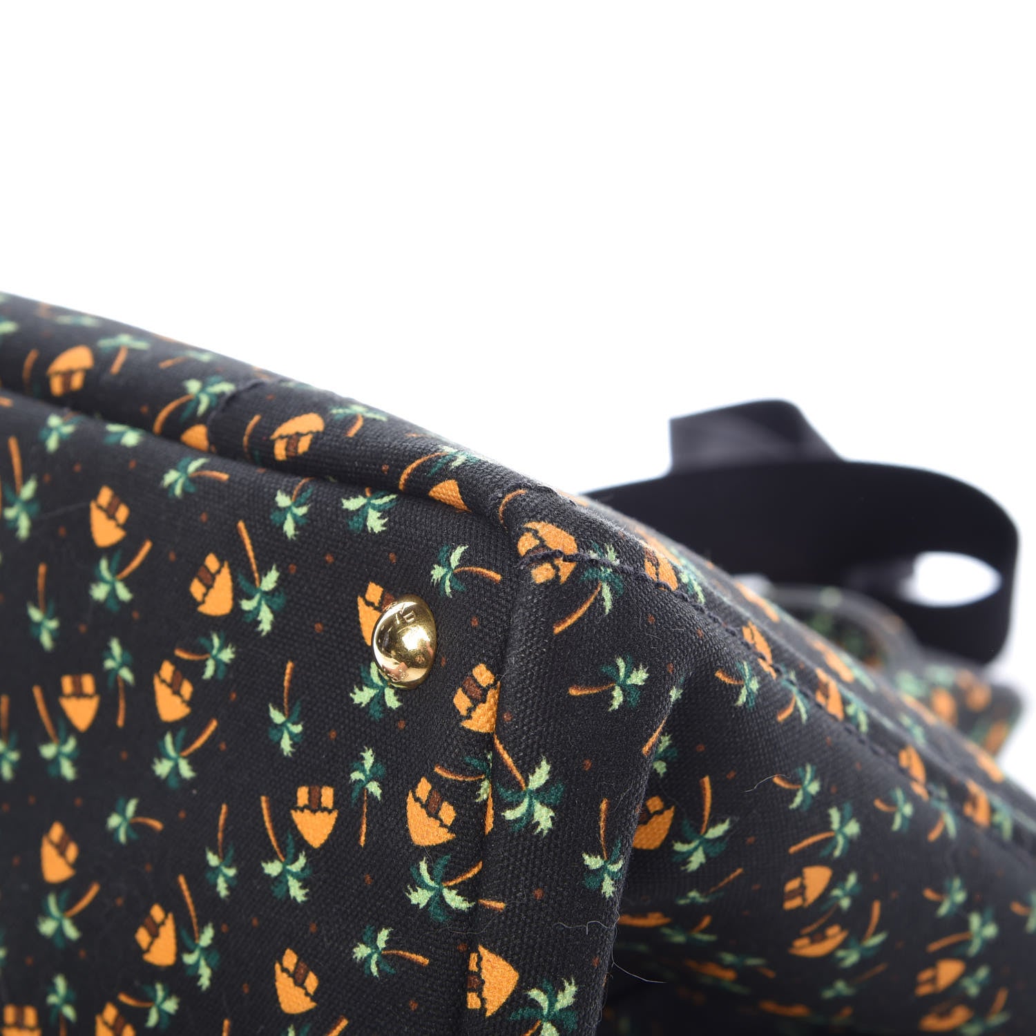 Prada Canapa Palm Tree Print Logo Tote Black 10 of 13