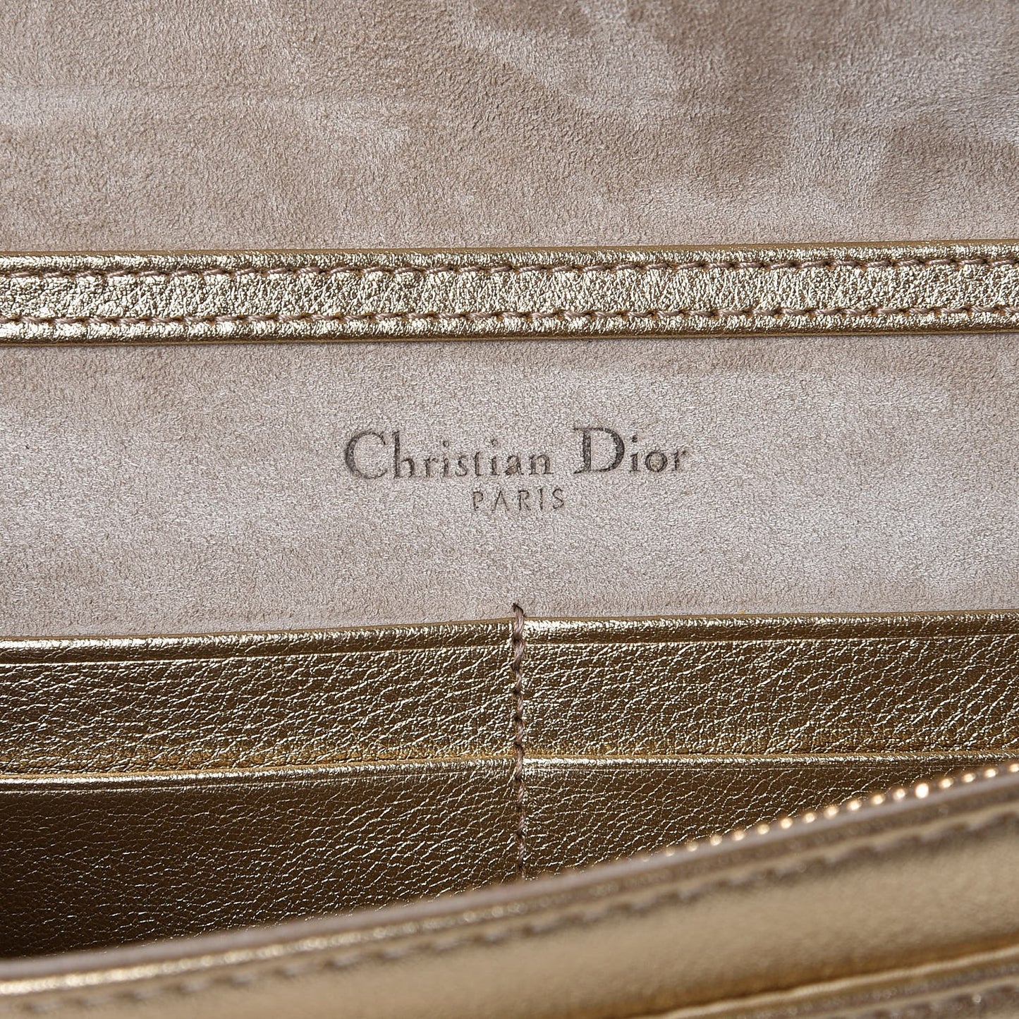 Metallic Calfskin Diorama Wallet on Chain Pouch Light Gold